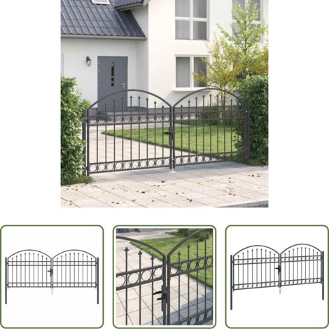 vidaXL Puerta de jardín moderna -  Puerta de cerca con cerradura Gris 301 x 175,5 cm Acero