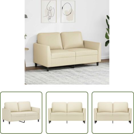 vidaXL Sofá de cuero sintético crema -  Sofá de 2 plazas de cuero sintético color crema 120 cm