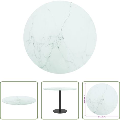 vidaXL Vidrio templado -  Tablero de mesa diseño mármol vidrio templado blanco Ø60x0,8 cm