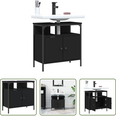 Armario para lavabo -  Armario para lavabo de baño madera ingeniería negro 60x30x60 cm