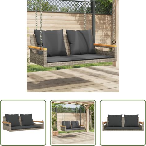 vidaXL Ratán PE - Banco columpio con cojines ratán sintético gris 109x62x40 cm