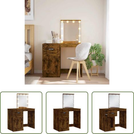 vidaXL Tocador de maquillaje -  Tocador con luces LED roble ahumado 90x42x132,5 cm