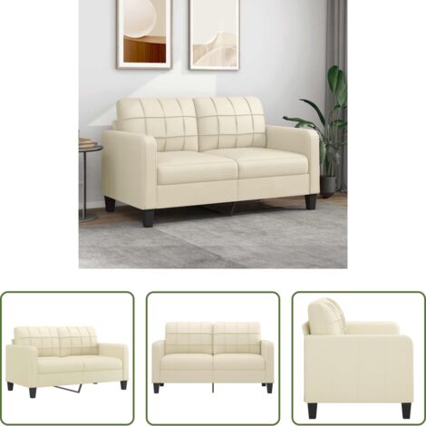 vidaXL Sofá de cuero sintético crema -  Sofá de 2 plazas de cuero sintético color crema 140 cm