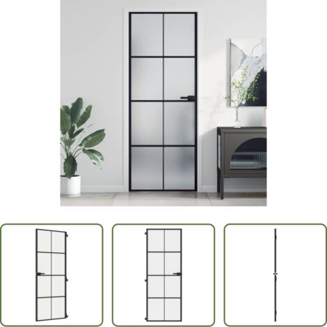 Puerta de vidrio -  Puerta interior delgada negra vidrio y aluminio 76x201,5 cm