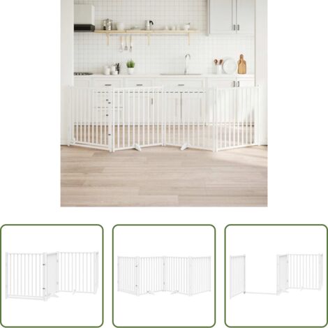 vidaXL Puerta de madera para perros -  Puerta de perros plegable 4 paneles madera abeto blanco 320 cm