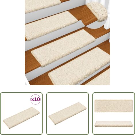 Alfombras para escaleras -  Alfombrillas para escaleras 10 unidades 65x21x4 cm Blanco Borde Rectangular