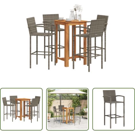 Taburetes de jardín -  Mesa y taburetes de jardín 5 pzas madera acacia ratán PE gris