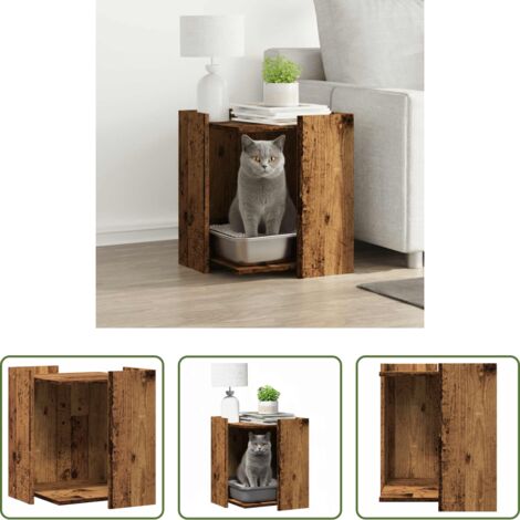 vidaXL Mueble para gatos -  Mueble arenero de gatos madera ingeniería envejecida 42x42x51cm