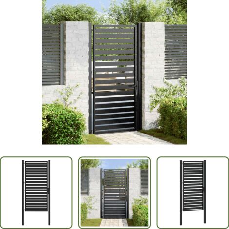 vidaXL Puerta de jardín negra -  Puerta de jardín con cerradura de aluminio negra 100x180 cm