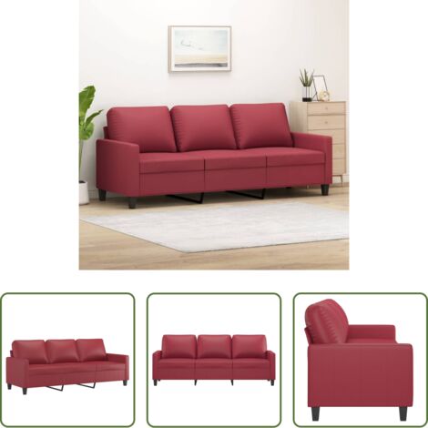 vidaXL Sofá rojo tinto -  Sofá de 3 plazas de cuero sintético rojo vino 180 cm
