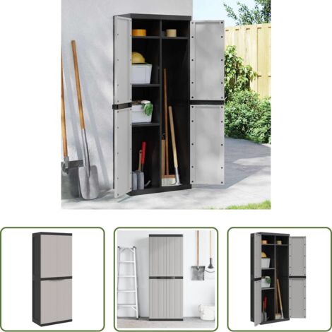 vidaXL Armario de jardín -  Armario de almacenaje exterior PP gris y negro 65x37x165 cm