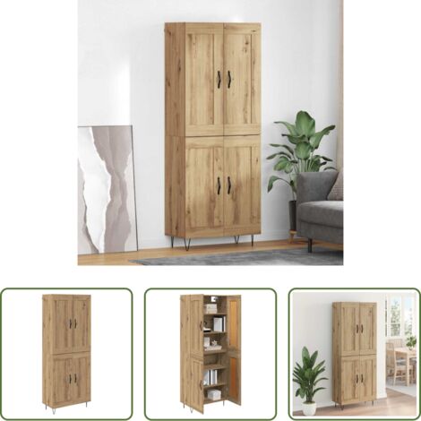 vidaXL Aparador moderno -  Aparador alto Roble artesanal 69,5 x 34 x 180 cm