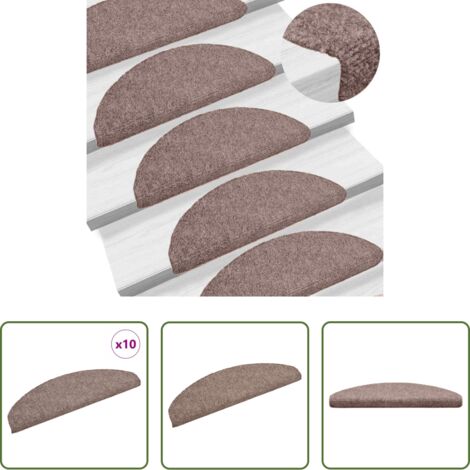 Tapetes para escaleras -  Felpudos autoadhesivos para escaleras, 10 unidades, 65 x 21 x 4 cm, marrón claro, semicirculares, grandes