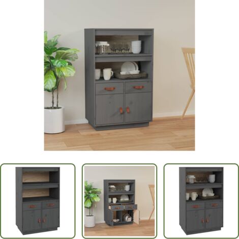 vidaXL Estantería -  Aparador de madera maciza de pino gris 67x40x108,5 cm