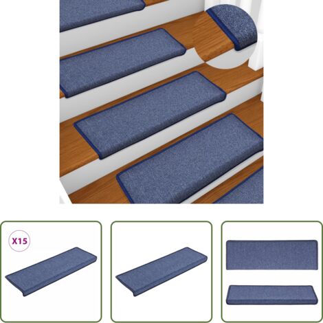 Alfombras anti resbalón -  Alfombrillas para escaleras 15 unidades 65x21x4 cm Azul Borde Rectangular