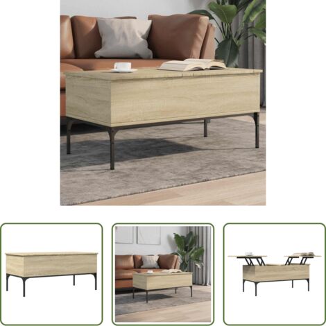vidaXL Mesa de salón -  Mesa de centro madera ingeniería metal roble Sonoma 100x50x45cm