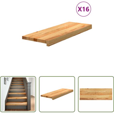 Peldaños de madera -  Peldaños de escalera 16 uds madera maciza roble marrón claro
