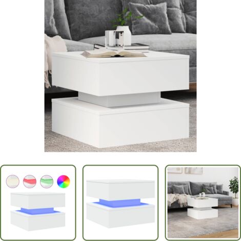 vidaXL Diseño moderno -  Mesa de centro con luces LED blanco 50x50x40 cm