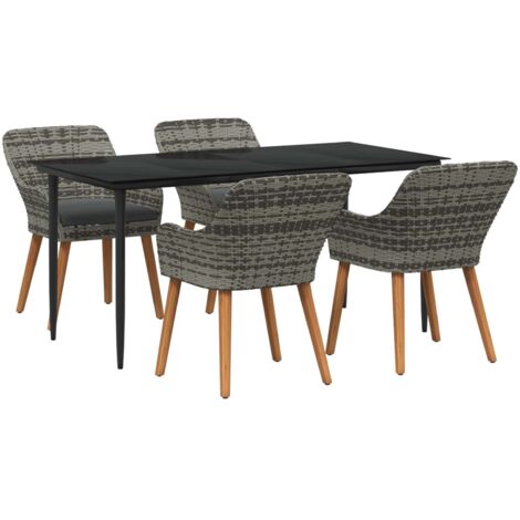 Set De Jardín GOPLUS De 5 Piezas – Ratán Sintético Con Mesa De Cristal, 2 Sillas Y 2 Otomanas – Cojines Extraíbles Y Lavables – Capacidad 160 Kg Por Asiento – Color Gris
