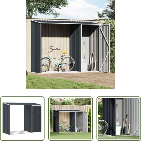 Almacenamiento exterior - Cobertizo jardín leña antracita acero galvanizado 245x98x159cm