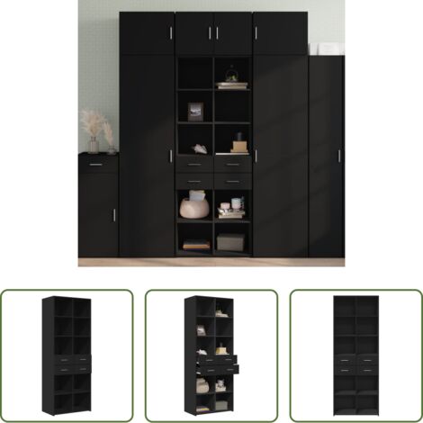 vidaXL Aparador negro -  Aparador alto madera de ingeniería negro 70x42,5x185 cm