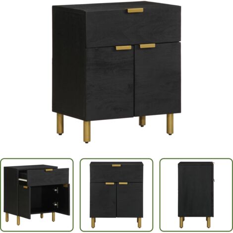Mesita de noche de madera -  Mesita de noche madera de ingeniería negra 50x33x60 cm