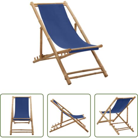 vidaXL Silla de jardín -  Silla de playa de bambú y lona azul marino
