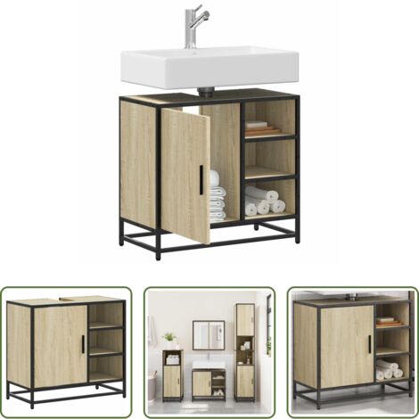 Lavabo -  Mueble de lavabo de baño roble Sonoma 65x33x60 cm madera de ingeniería