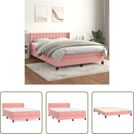 Colchón de muelles - Cama box spring con colchón terciopelo rosa 140x200 cm