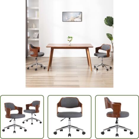 Sillas de comedor con ruedas -  Sillas de comedor giratorias 2 uds madera curvada y tela gris