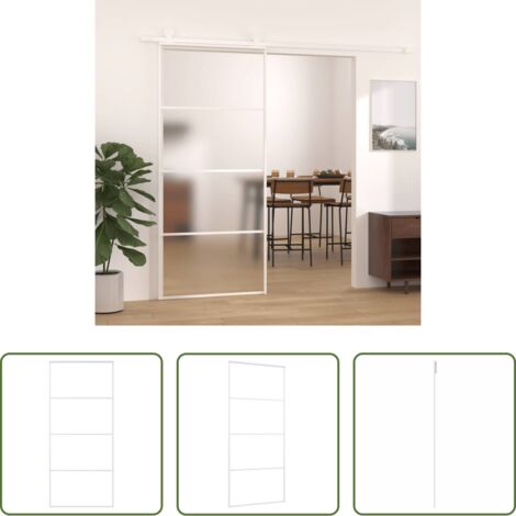 Puerta corredera blanca -  Puerta corredera ESG vidrio y aluminio blanca 90x205 cm