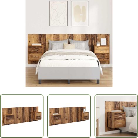 Armario de cama -  Cabecero con Mueble con cajón 3 pcs Madera envejecida