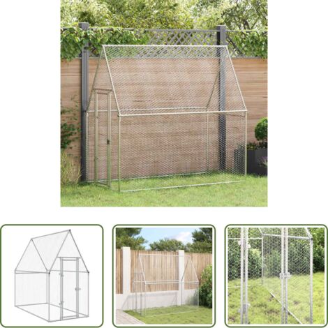 Gallinero exterior -  Jaula para gallinas acero galvanizado plateado 200x100x190 cm