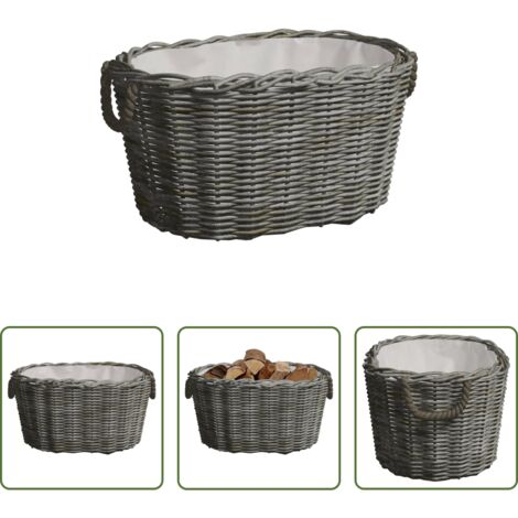 Cesta de leña gris -  Cesta de leña asas de transporte sauce natural gris 59x42x28 cm