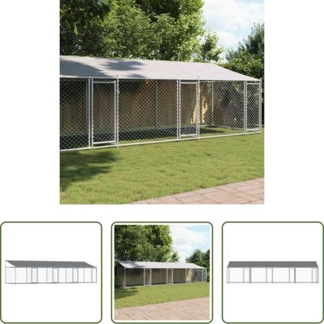 Jaula exterior para perros - Jaula de perros techo y puertas acero galvanizado gris 8x2x2 m