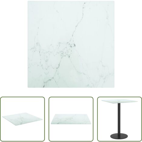 vidaXL Tablero de mármol -  Tablero mesa diseño mármol vidrio templado blanco 30x30 cm 6 mm