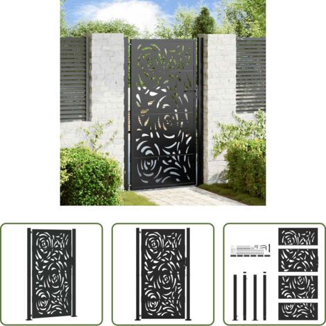Puerta de patio -  Puerta de jardín negra 100x175 cm acero diseño llama