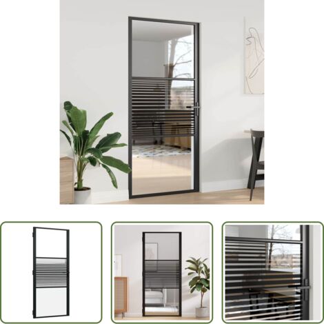 Puerta de vidrio -  Puerta de Vidrio Rayado Negro 76 x 3.5 x 201.5 cm Aluminio