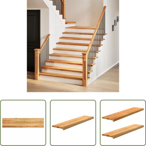 Peldaños de madera -  Peldaños de escalera 2 uds madera maciza roble marrón claro
