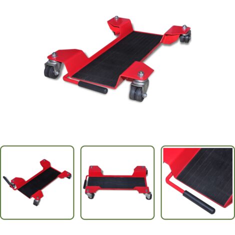 vidaXL Soporte para motocicleta -  Plataforma rodante dolly para motocicletas roja