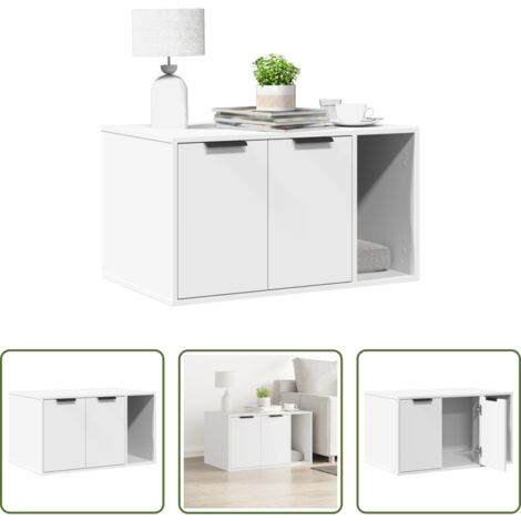 Arenero para gatos -  Mueble arenero para gatos madera ingeniería blanco 80x50x45 cm