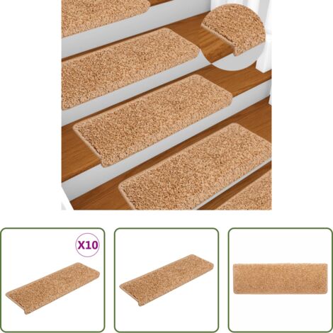 vidaXL Alfombras antideslizantes -  Alfombrillas para escaleras 10 unidades 65x21x4 cm Beige Borde Rectangular
