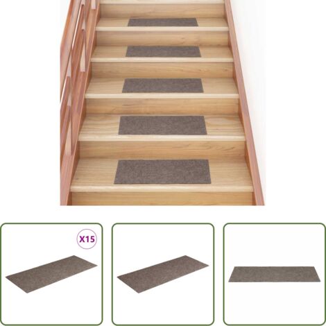 vidaXL Alfombra autoadhesiva -  Felpudos autoadhesivos para escaleras, 15 unidades, 60 x 25 cm, beige, rectangulares