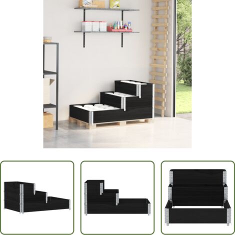 vidaXL Jardinera - Arriate elevado de 3 niveles madera maciza pino negro 120x80 cm