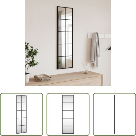 vidaXL Espejo negro -  Espejo de pared rectangular de hierro negro 30x100 cm