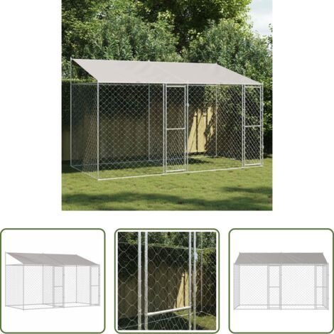 vidaXL Jaula para perro grande -  Jaula para perro con techo Plateado 400 x 200 x 256 cm
