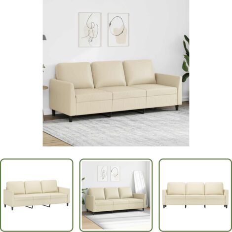 vidaXL Sofá de cuero sintético crema -  Sofá de 3 plazas de cuero sintético color crema 180 cm