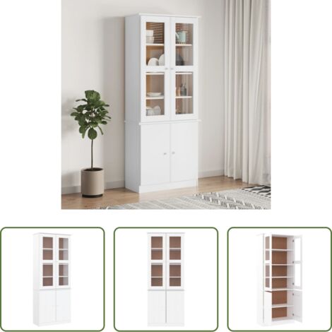 vidaXL Vitrina de madera -  Armario vitrina ALTA madera maciza pino blanco 77x35x186,5cm