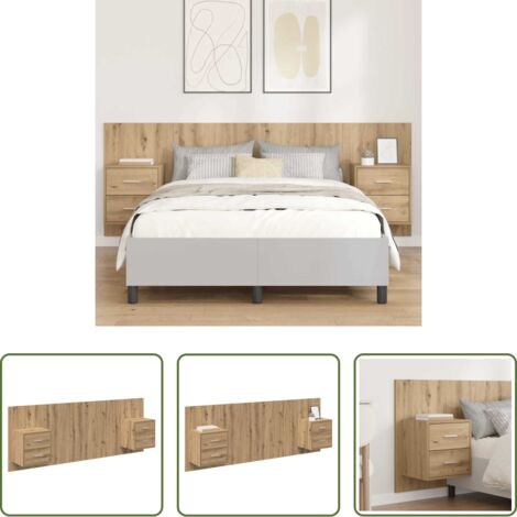 Armario de cama -  Cabecero con Mueble 3 pcs Roble artesanal Madera de ingeniería