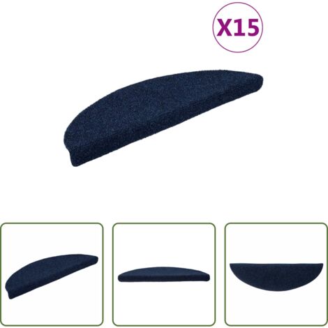 vidaXL Felpudo autoadhesivo -  Felpudos autoadhesivos para escaleras, 15 unidades, 56 x 17 x 3 cm, color azul marino, semicirculares